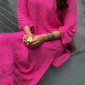 Hot Pink Lucknowi Chikankari Modal Cotton Kurta Palazzo Set with Dupatta