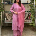 Dusty pink 3D Lucknow Chikankari Modal Kurta Palazzo & Dupatta Set