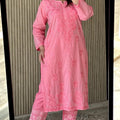 Pink Lucknowi Chikankari Heavy Work Cotton Kurti & Pant Co-ord Set