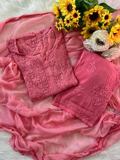 Peach Pink Ethereal Dyeable Modal Chikankari Kurta Set (Latest)