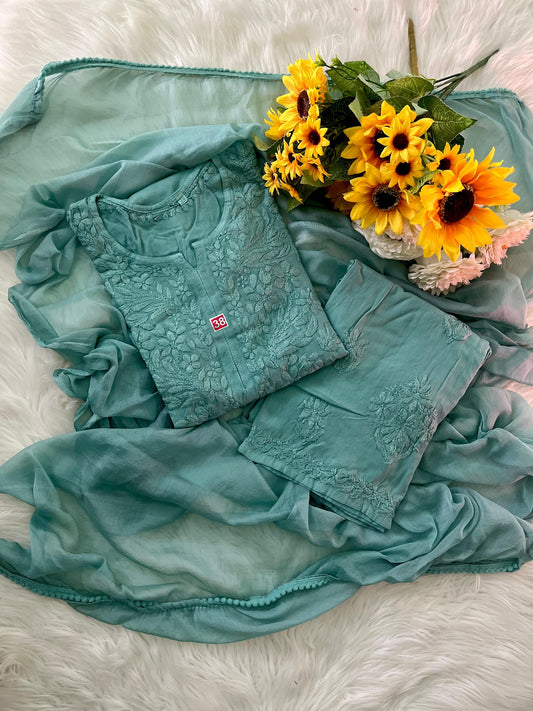 Pastel Green Ethereal Dyeable Chikankari Kurta Set (Latest)