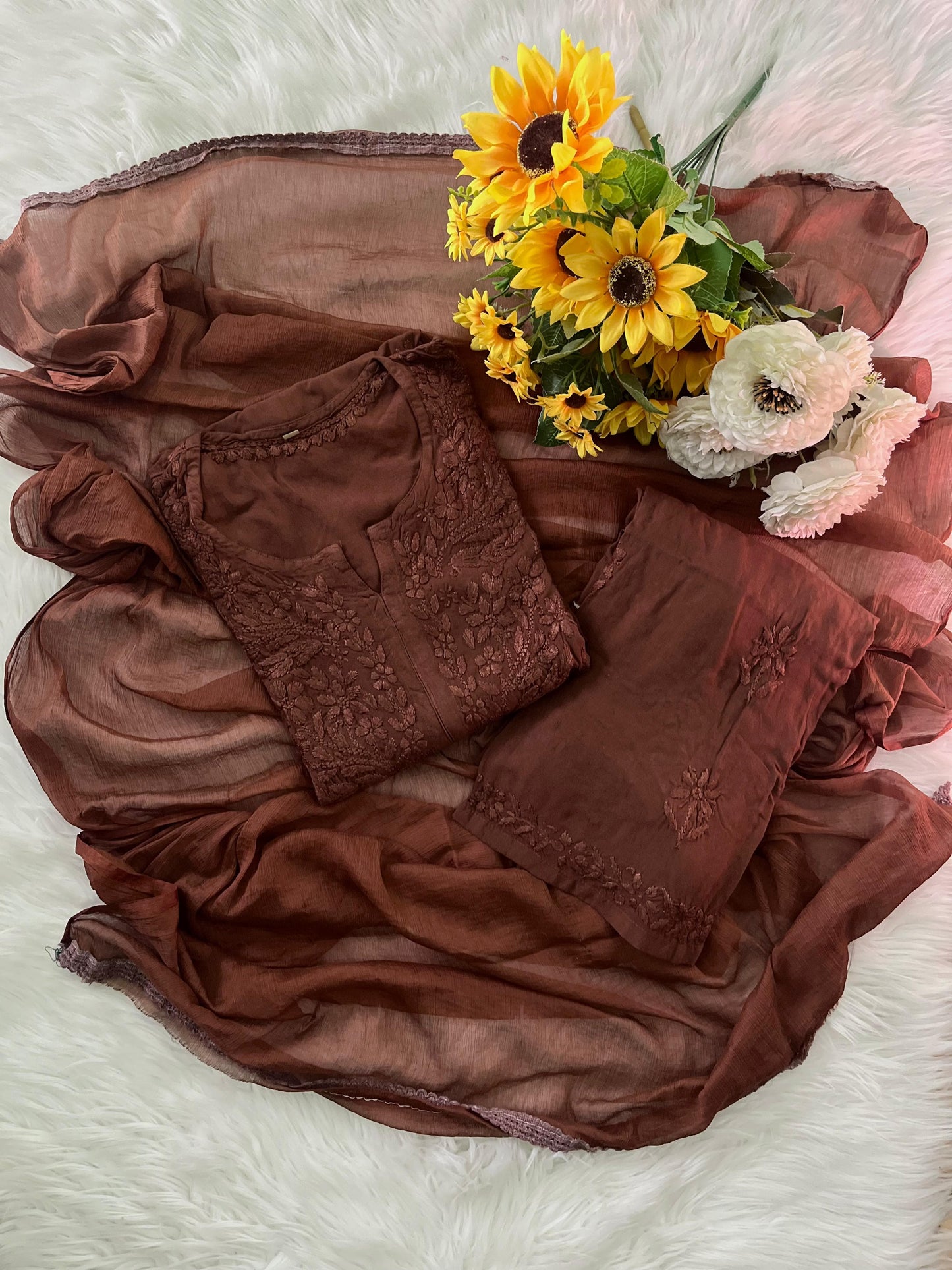 Elegant Brown Ethereal Dyeable Chikankari Kurta Set (Latest)
