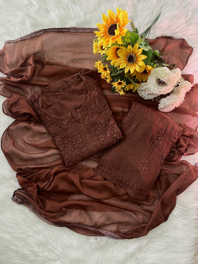 Elegant Brown Ethereal Dyeable Chikankari Kurta Set (Latest)