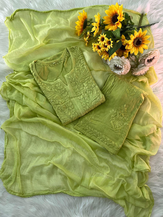 Lime Green Ethereal Dyeable Chikankari Kurta Set (Latest)