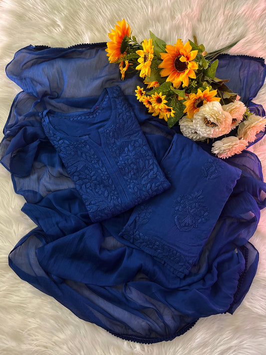 Navy Blue Ethereal Dyeable Chikankari Kurta Set (Latest)