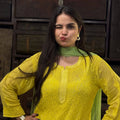 Lemon Green and Yellow Chikankari Resham Work Viscose 3-Piece Set (Latest)