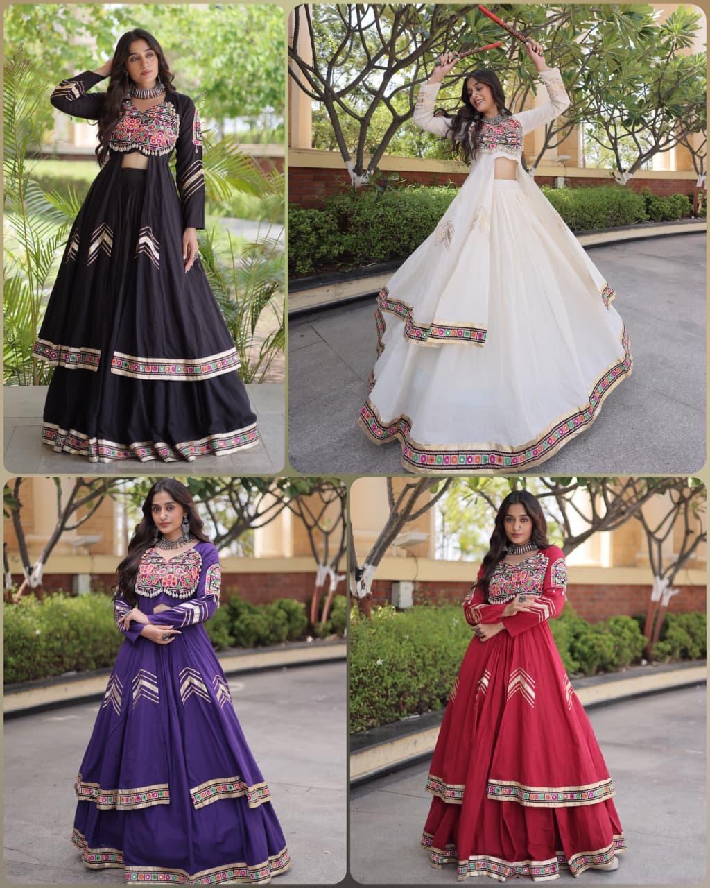 Black Kora Cotton Navratri Lehenga Choli with Gamthi & Real Mirror Work