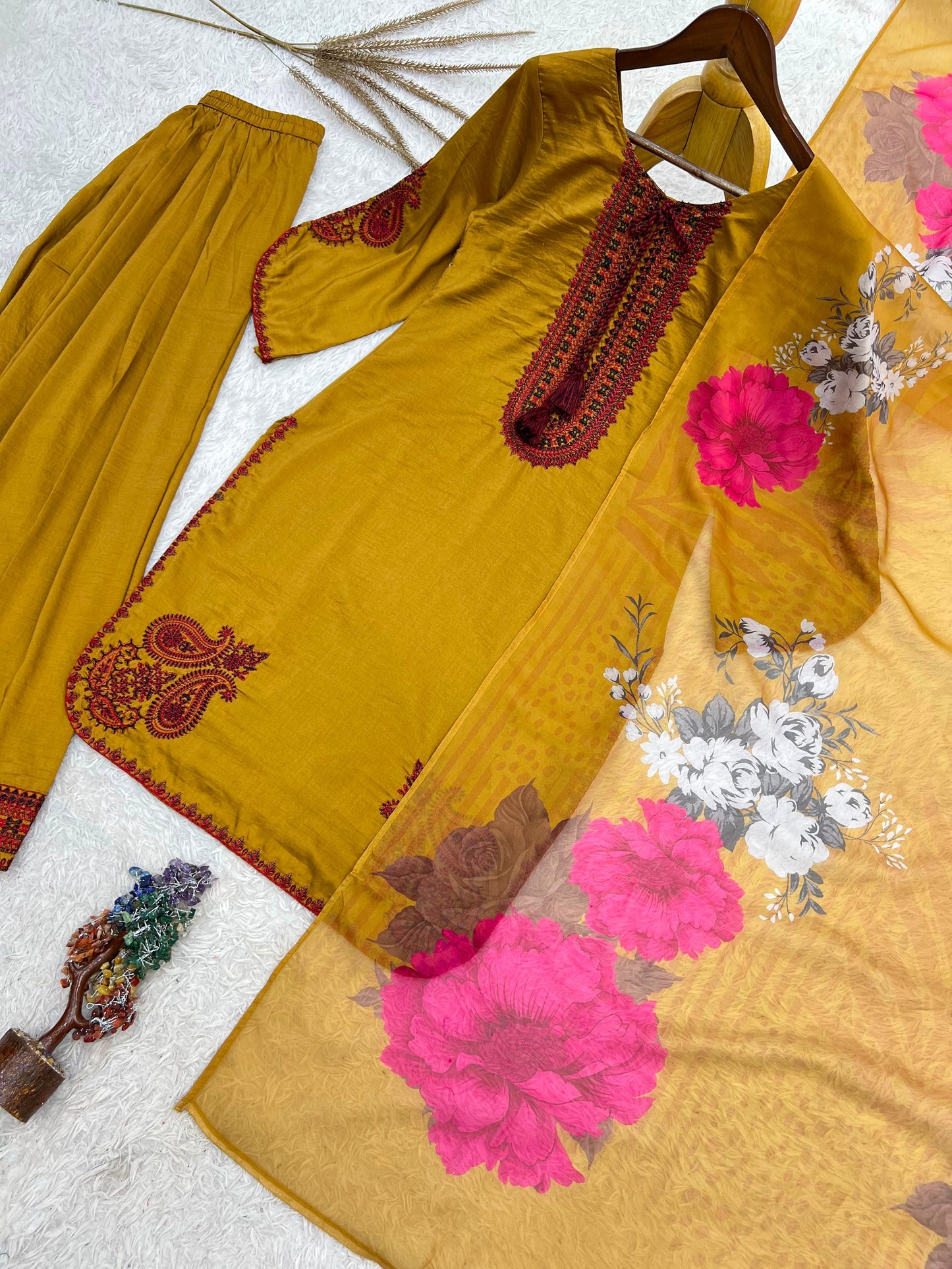 Mustard Yellow Maska Cotton Embroidered Pakistani Farsi Salwar Kurta Set