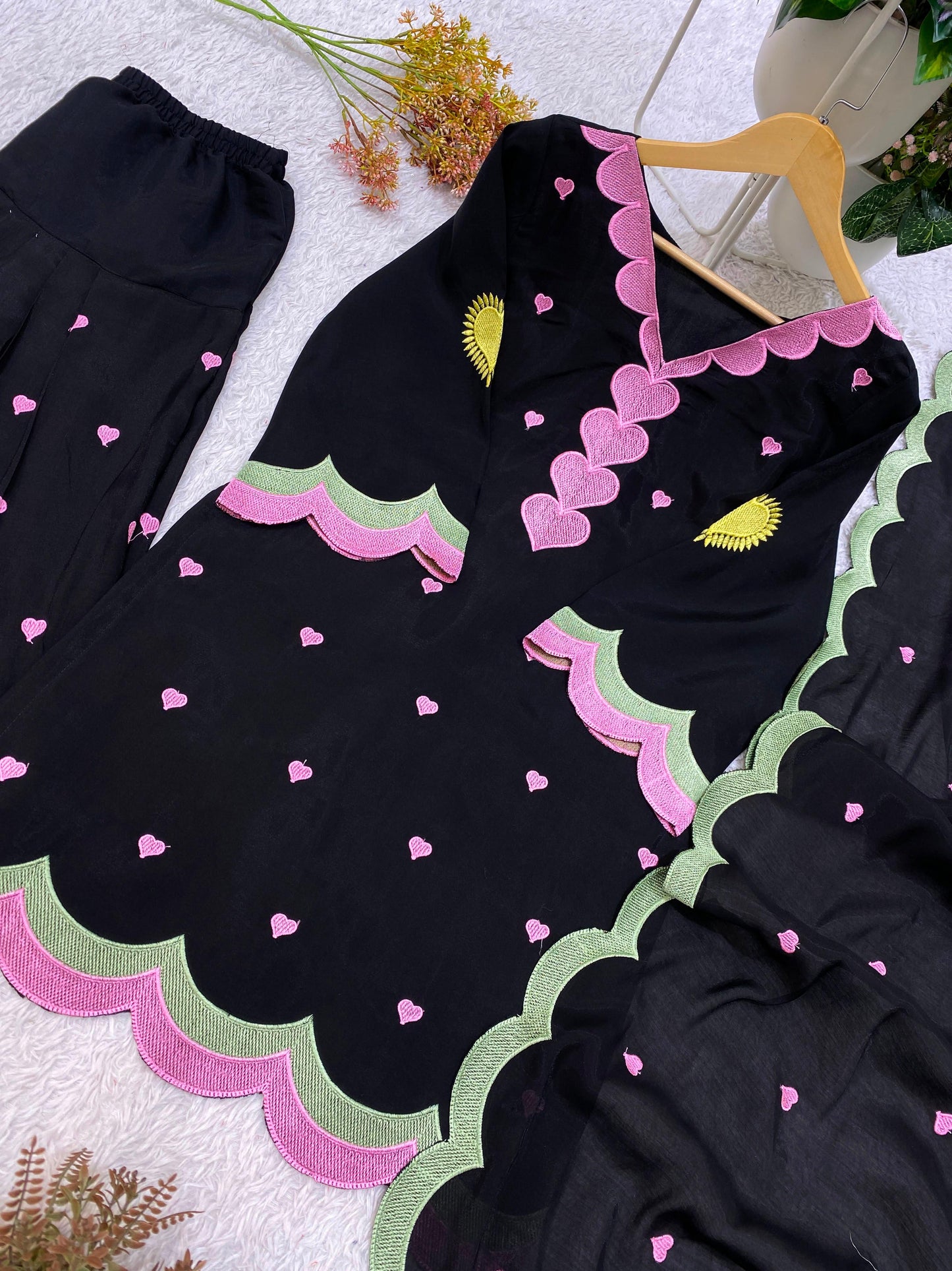Classic Black Mul Chanderi Embroidered Salwar Suit with Dupatta