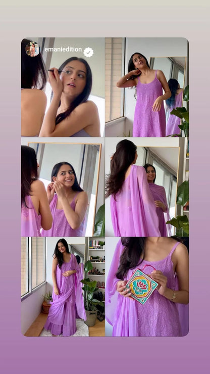 Lavendar and Yellow Value combo Handcrafted Lucknow Chikankari Strappy Gharara Set (New)