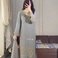 Grey Designer Chinon Silk Embroidered Top–Bottom–Dupatta Set