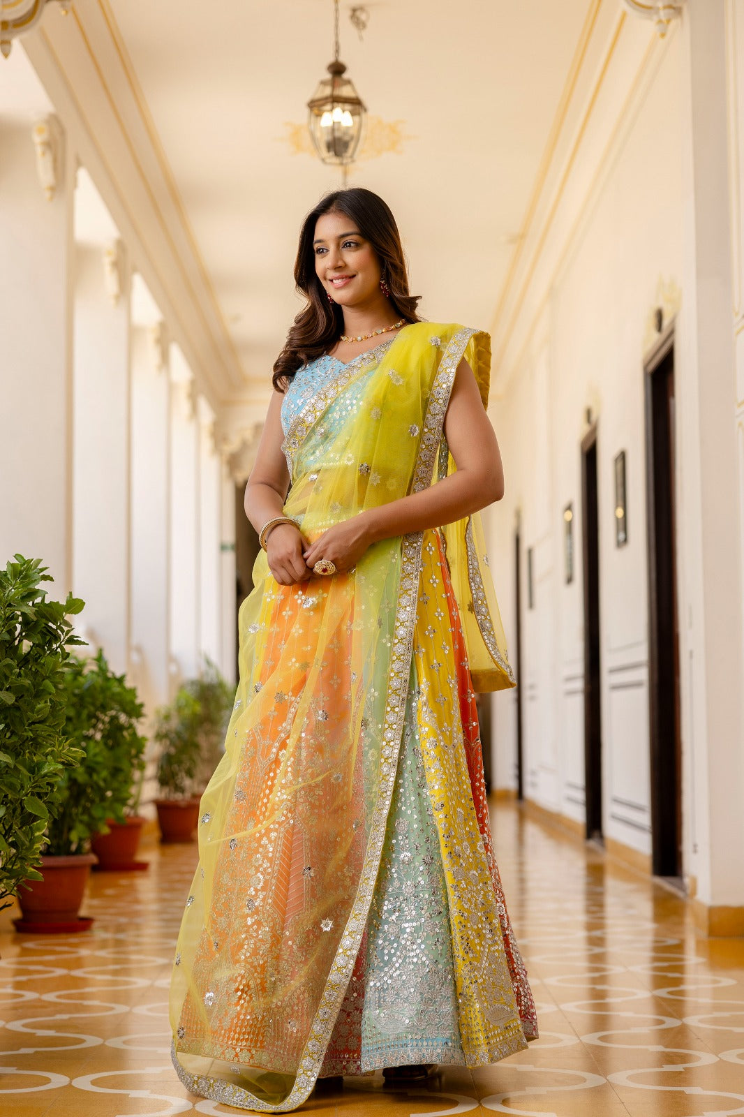 Multicolor Premium Georgette Designer Lehenga Set