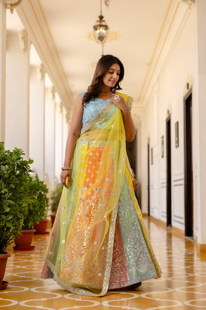 Multicolor Premium Georgette Designer Lehenga Set