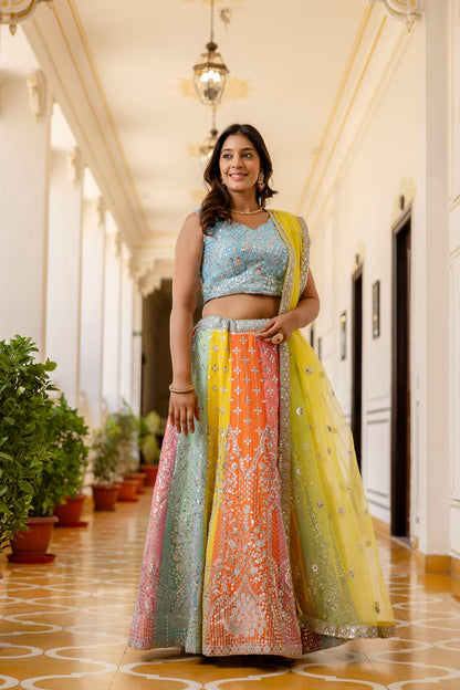 Multicolor Premium Georgette Designer Lehenga Set