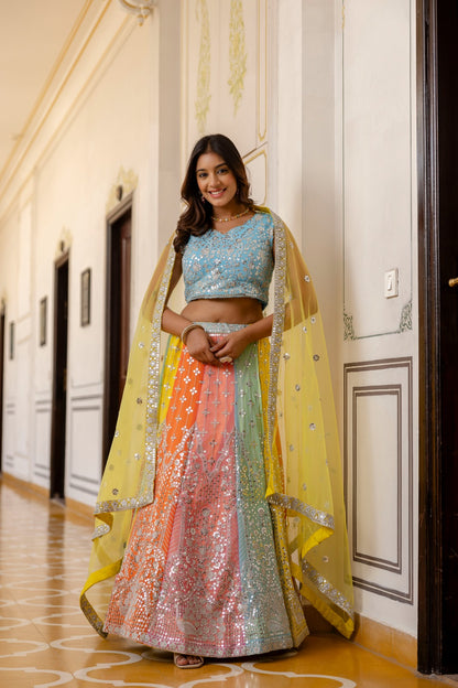Multicolor Premium Georgette Designer Lehenga Set