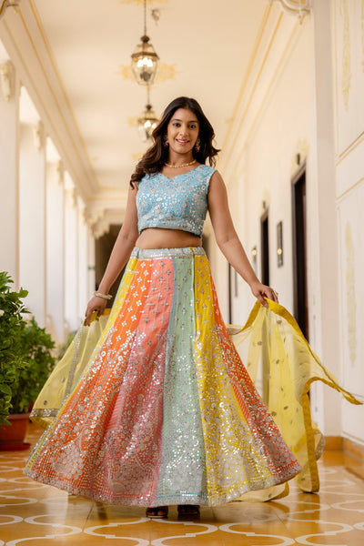 Multicolor Premium Georgette Designer Lehenga Set
