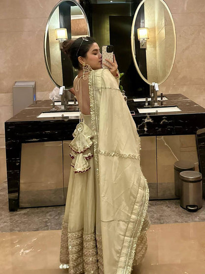 Beige Regal Midnight Sequin & Zari Embroidered Chinon Silk Anarkali Set
