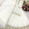 White Elegant Pure Chinon Silk Top-Lehenga-Dupatta Set – Heavy 5mm Sequin Embroidery | Fully Stitched Party Wear Ensemble