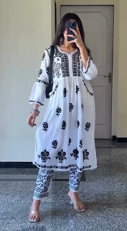 Black and White Lucknowi Chikankari Cotton Set