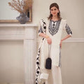 Elegant White Embroidered Crepe Farshi Salwar Suit Set