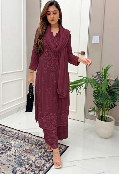 Wine Burgundy Ethereal Dyeable Chikankari Kurta Set (NEW)