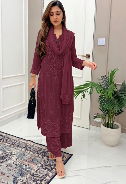 Wine Burgundy Ethereal Dyeable Chikankari Kurta Set (NEW)