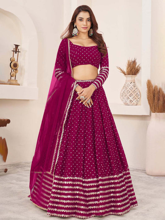 Wine Color Wedding Guest Glittering Sequins Embroidered Lehenga Choli