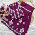 Wine Premium Kurti & Gharara Co-ord Set – Lucknow Chikankari Handwork