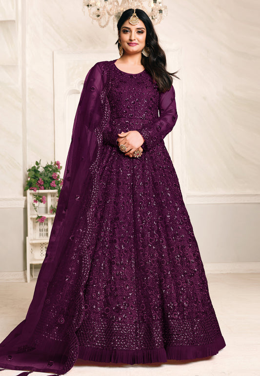 Wine Premium Long Anarkali Suit with Dupatta – Special Occasion & Eid Wear