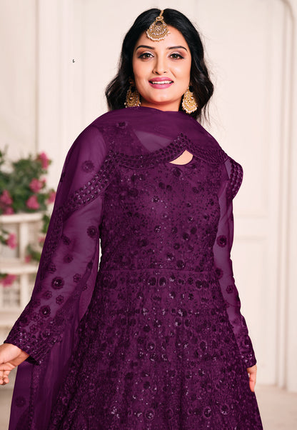 Wine Premium Long Anarkali Suit with Dupatta – Special Occasion & Eid Wear