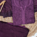 Wine Elegant Lucknow Chikankari Ombre-Dyed Rose Design Rayon Plazo Set – 3 Piece Hand-Embroidered Ensemble