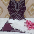 Wine Lucknawi Chikankari Georgette Full Jaal Sharara 4 Pc Set