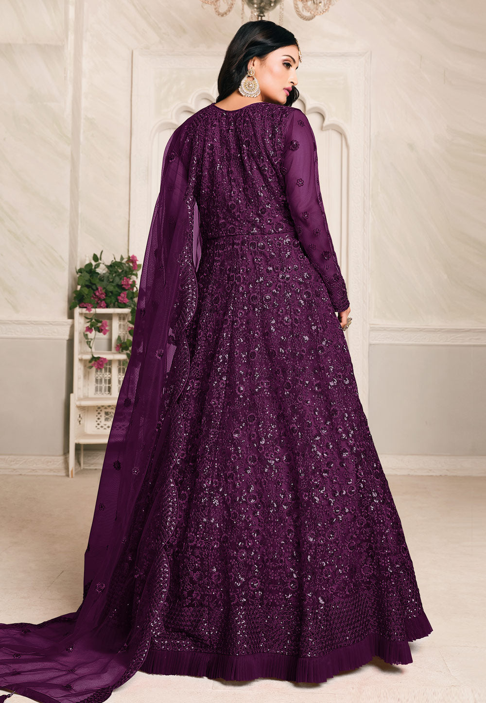 Wine Premium Long Anarkali Suit with Dupatta – Special Occasion & Eid Wear