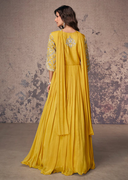 Yellow Designer Art Silk Embroidered Anarkali Suit – Wedding & Festive Outfit