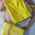 Yellow Handcrafted Mul Cotton Angrakha Chikankari Kurta Set