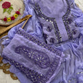 Lavendar Lucknow Chikankari Mirror Work 3-Piece Sharara Set