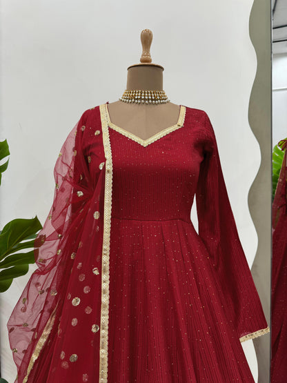 Red Dola Silk Anarkali Gown for Special Occasions