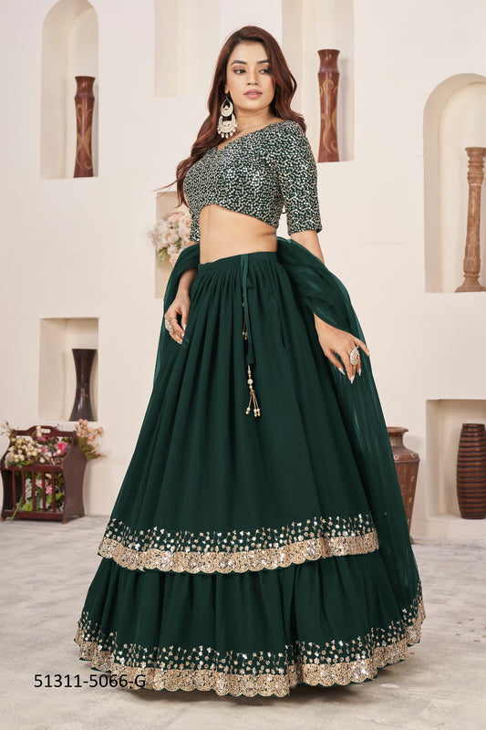 Deep Green Double Layer Wedding Reception Bridesmaid Georgette Lehenga Choli