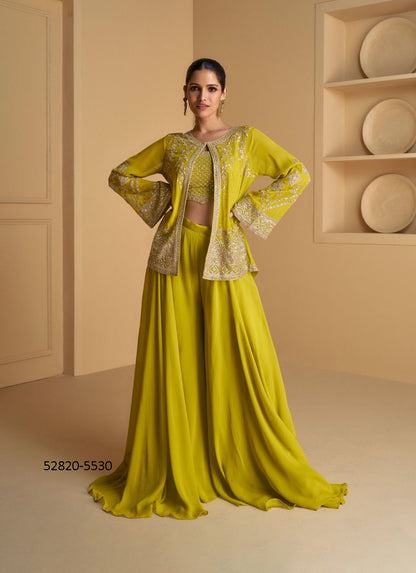 Green Georgette Embroidery Work 3-Piece Indo Western Salwar Suit