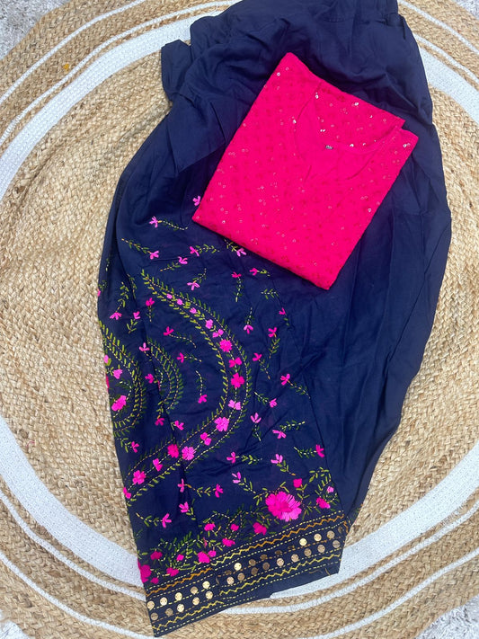 Blue and Pink Beautiful Chikankari Sequins Kurti and Patiala Salwar Set