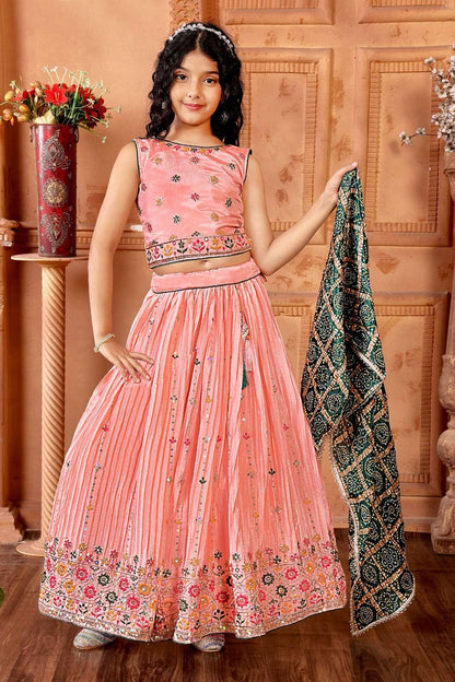 Pink Kids Lehenga Choli with Multicolor Embroidery