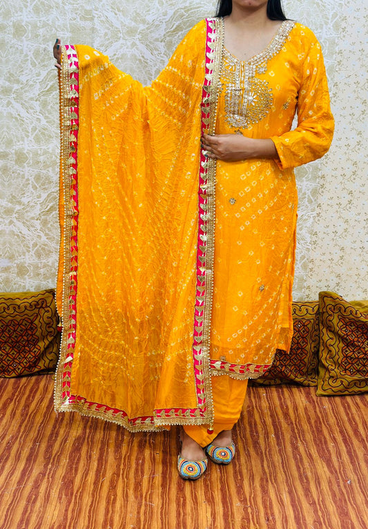 Yellow Silk Bandhani Salwar Kameez with Dupatta