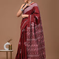 Maroon Ajrakh Cotton Mul Saree with Ready-to-Wear Blouse Set