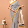 Grey Ajrakh Cotton Mul Saree with Ready-to-Wear Blouse Set