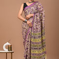 Mauve Ajrakh Cotton Mul Saree with Ready-to-Wear Blouse Set