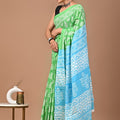 Blue Ajrakh Cotton Mul Handblock Print Saree with Ready-to-Wear Blouse Set