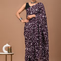 Wine Ajrakh Cotton Mul Handblock Print Saree with Ready-to-Wear Blouse Set