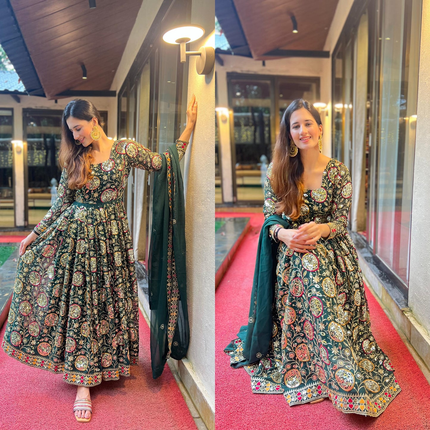 Green Designer Georgette Sequin Embroidery Anarkali Suit Set