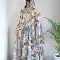 New Party Wear Organza Taby Silk Gown with Digital Print Dupatta