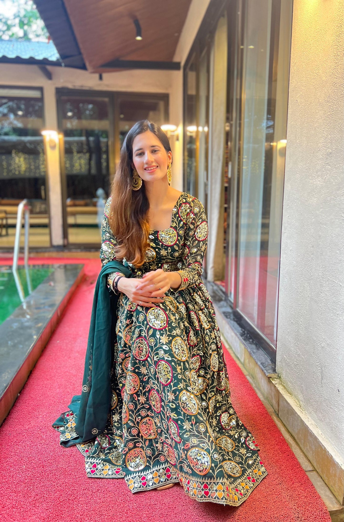 Green Designer Georgette Sequin Embroidery Anarkali Suit Set